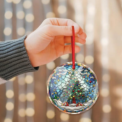 2025 Christmas Tree Glass Ornament - Round Glass Hanging Ornament for Xmas Display - Winter Season Home Accent - Unique Christmas Decoration Gift Idea
