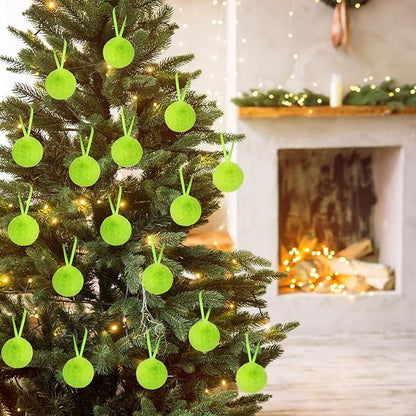 24 Pcs Lime Green Furry Christmas Ball Ornaments 3.15 Inch Xmas Tree Green Hanging Decorations Soft Faux Fur Pom Pom Ball Ornaments for Home Christmas Party Supplies Fireplace Mantel Wall Decor
