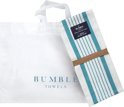 Premium Kitchen Towels 6 Pack Large Cotton Flat Terry Absorbent Tea Towels with Hanging Loop Aqua Striped 20x28