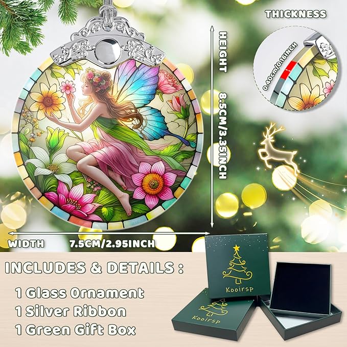 Stained Glass Fairy Christmas Ornaments, Fairy Christmas Tree Decoration, Hanging Xmas Tree Decor