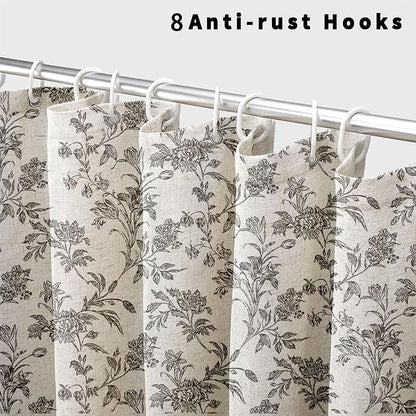 Black Floral Shower Curtain Linen Cottagecore Shower Curtain for Bathroom 54" W x 78" L