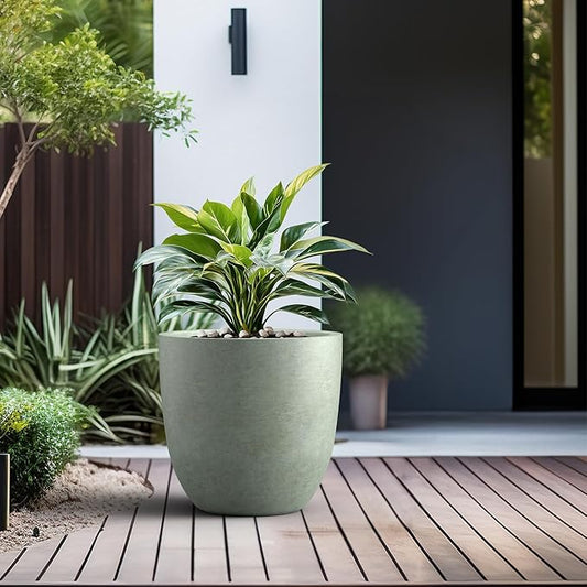 Kante 18 Inch Dia Round Concrete Planter, Indoor Outdoor Large Plant Pot with Drainage Hole and Rubber Plug for Home Patio Garden, Mint Green