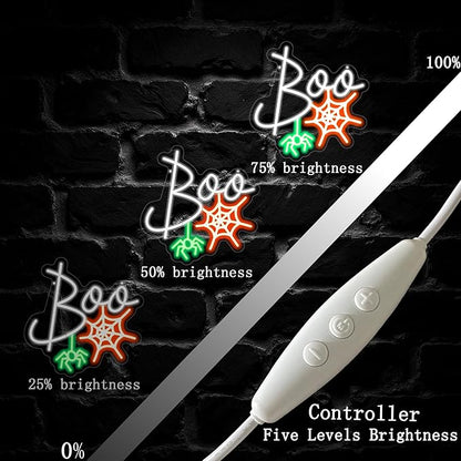 Boo Neon Sign Ghost Neon Light Lets Get Spooky Neon Light Halloween Home Decor Light, Orange White BOO Bat Neon Sign for Trick or Treat Party Backdrop Bedroom Club Bar Festival Gift