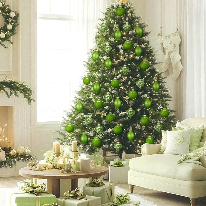 Zomiboo 12 Pcs Lime Green Glass Christmas Ball Ornaments Set 3.15" Hanging Shatterproof Glass Bulbs for Christmas Tree Baubles Bulk for Holiday Xmas Tree Decorations Gifts