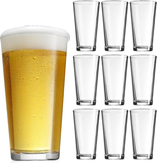 Drinking Glasses Set 17 OZ. Oversized Pint Beer Glasses, Highball Glass Cups, Juice, Cocktails, Wine, Iced Tea, Bar Glass. Dishwasher Safe. (Set of 10)