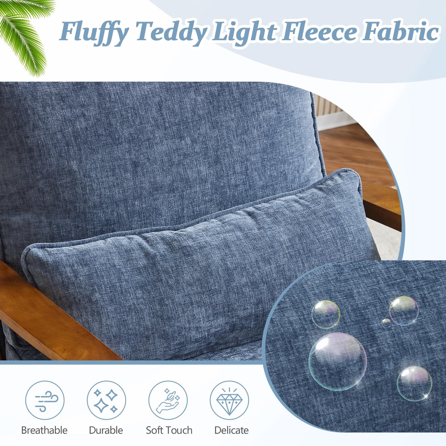 VINGLI Solid Wood Wide Armrests Accent Chair,Upholstered Mid Century Modern Chair with Pillow,Comfy Reading Chair Farmhouse Arm Chair,Chairs Living Room,Bedroom,Guest Room,Teddy Fleece,Khaki