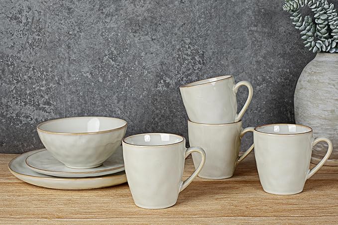 famiware Coffee Mugs Set of 4, Ocean Round 11.5oz Coffee Cup Set with Handle for Cocoa, Milk, Hot Chocolate, Stoneware Cups for Kitchen, Reactive Glaze, Microwave and Dishwasher Safe, Cappuccino White