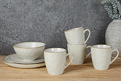 famiware Coffee Mugs Set of 4, Ocean Round 11.5oz Coffee Cup Set with Handle for Cocoa, Milk, Hot Chocolate, Stoneware Cups for Kitchen, Reactive Glaze, Microwave and Dishwasher Safe, Cappuccino White