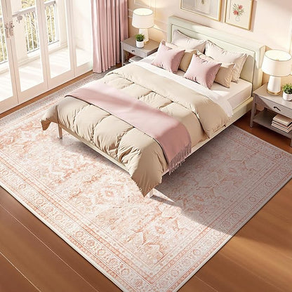 Lofus 9x12 Area Rug for Living Room,Pink Washable Area Rugs with Non-Slip Backing,Soft Boho Carpets for Bedroom Dining Room Home Office Indoor Nursery