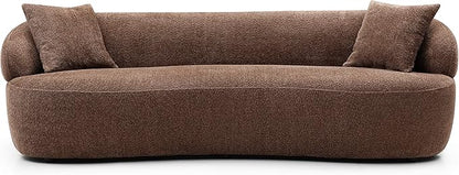 KEIKI 87" Curved Oversized Boucle Cloud Sofa with Thickened Seat Cushions and Backrest, Modern 3-Seater Upholstered Corner Fluffy Couch, No Assembly Required, for Apartment, Living Room, Dark Brown