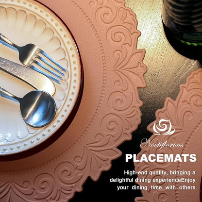 Noctiflorous Round Faux Leather 15 Inch Placemats Set of 4 Waterproof Wipeable Heat Resistant Tablemat for Dining Table Kitchen Non Slip Oilproof Table Place Mat for Indoor Outdoor(Pink, 4)