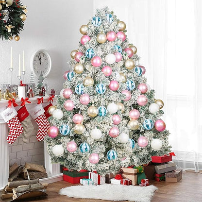 40PCS 2.36" Christmas Balls Ornaments, Plastic Christmas Tree Ornaments, Holiday Baubles, Hanging Decorations for Xmas Trees Holiday Party, Blue White Pink Baubles