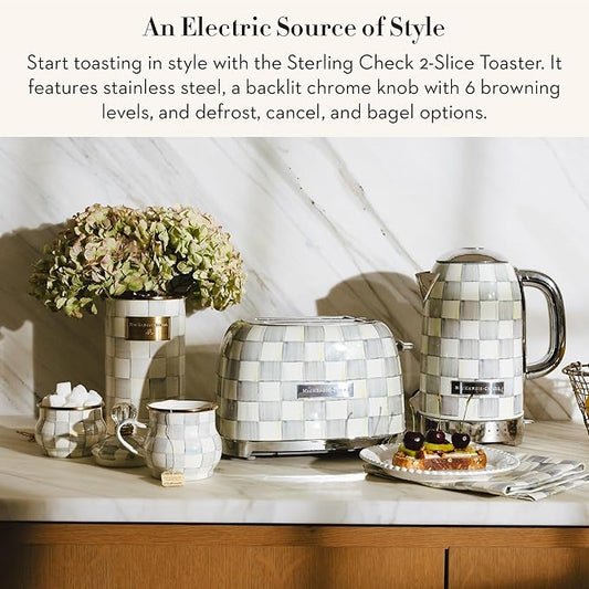 MACKENZIE-CHILDS 2-Slice Toaster, Decorative Toaster for Kitchen, Gray-and-White Sterling Check