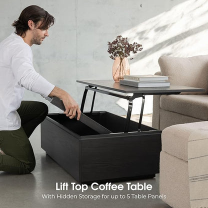 Transformer Expandable Dining Table Set – Solid Wood Table for 2 to 12 with Bench and Coffee Table Panel Storage – Space-Saving Adjustable Dining Furniture (Black, Table + Bench + Coffee Table)