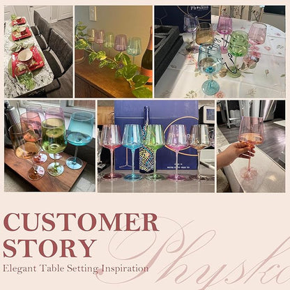 Physkoa Colored Wine Glasses Set of 6-16oz Hand-Blown Crystal Wine Glass with Stem, Unique Red&White Wine Glasses For Holiday Bar