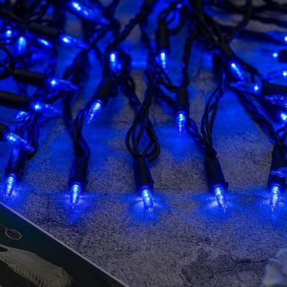 YULETIME Blue LED Christmas Lights with Black Wire, 33 ft 100 Count UL Certified Commercial Grade Halloween String Light Set (Blue - Black Wire)