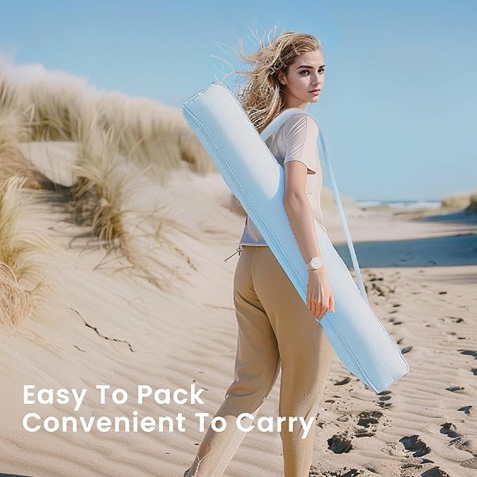 PHI VILLA 7ft Beach Umbrella with Fringe & Sand Anchor, Outdoor Patio Heavy Duty Windproof Portable Tassel Umbrellas for Sand with Push Button Tilt & Carrying Bag, UPF 50+, Light Blue (No Base)