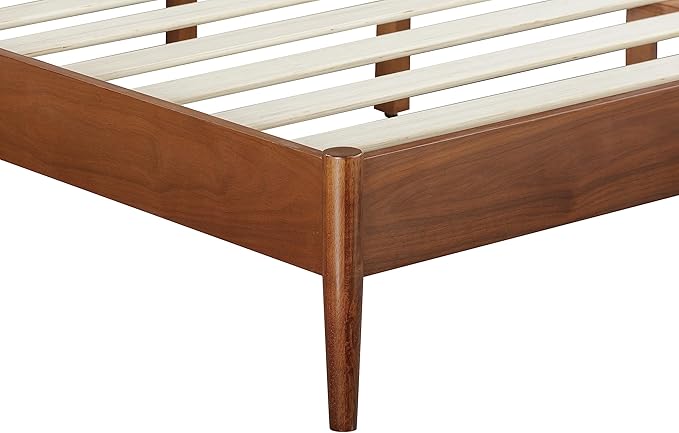 NTC Lupin Wooden Bed Frame with Headboard, Crafted from Walnut, Rubber Wood with Silent Slats and Wood Central Supports, 1000 Lb Capacity, Effortless Assembly, Queen - Dark Walnut