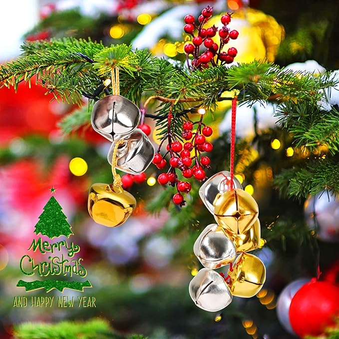 Augshy Jingle Bells for Crafts, 120 Pcs 1 Inch Christmas Jingle Bells, Bulk Sound Craft Bells for Christmas Home Festival Decorations DIY Project