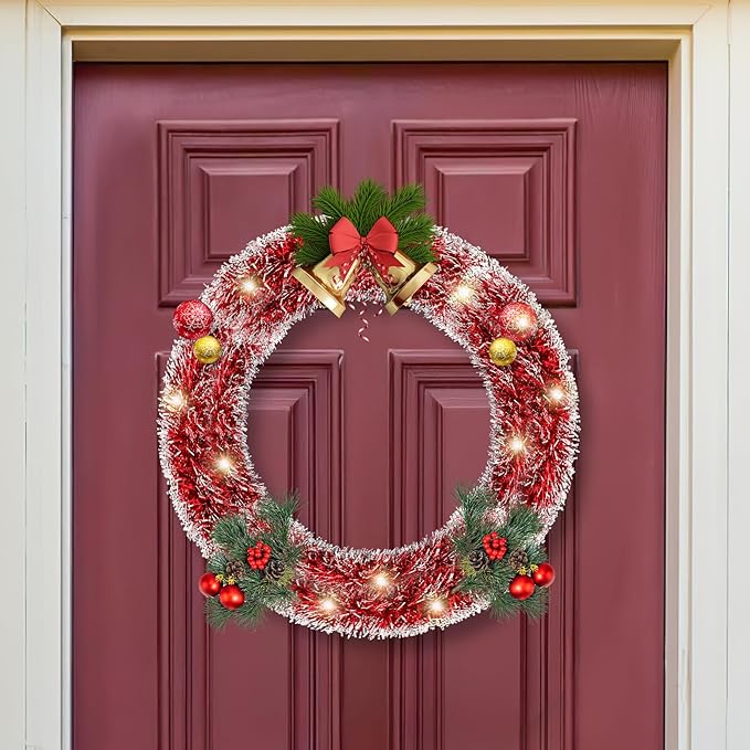 50ft Red&White Christmas Tinsel Garland Christmas Tree Garland Decorations Metallic Tinsel Glitter Twist Garlands Hanging Streamers for Indoor Xmas Holiday Decor