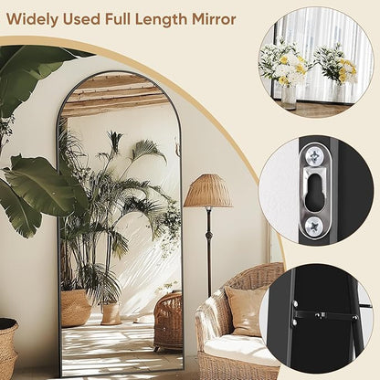 58"x18" Full Length Mirror, Arched Full Body Mirror, Standing Hanging or Leaning Floor Mirror for Bedroom and Living Room, Black