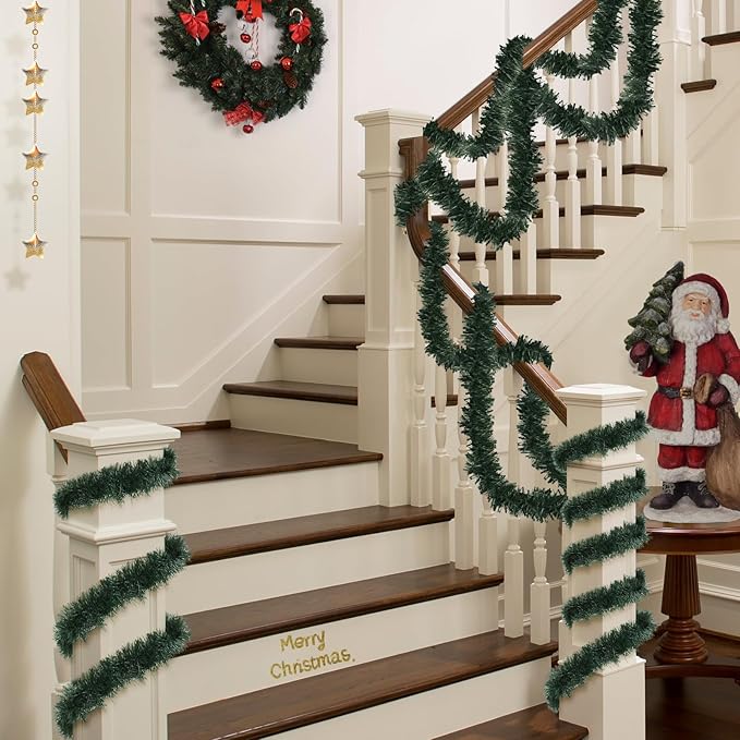 50FT Christmas Green Garland Artificial Greenery Garland for Christmas Tree Decorations, Xmas Decor for Home Fireplace Mantle Stairs Holiday Party Indoor Outdoor