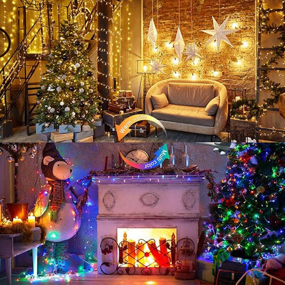 JMEXSUSS 33ft 100 LED Color Changing String Lights Plug in, Warm White & Multicolor Christmas Tree Lights Indoor, Christmas String Lights Outdoor Waterproof for Xmas Indoor Decor