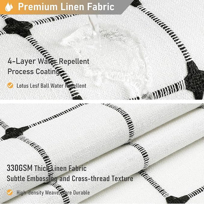 BTTN White and Black Boho Shower Curtain - Linen Rustic Farmhouse Heavy Duty Fabric Shower Curtain Set with Tassel, Water Repellent, Bohemian Vintage Country Cloth Shower Curtains for Bathroom, 72x72