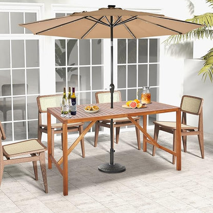 Tangkula Outdoor Rectangle Dining Table, Acacia Wood Table with 2 Inch Umbrella Hole, Spacious Slatted Tabletop for 6 Person, Indoor Outdoor Table for Backyard, Dining Room