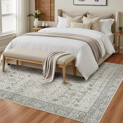 Lofus 6x9 Area Rug for Living Room, White Washable Area Rugs with Non-Slip Backing,Soft Boho Carpets for Bedroom Dining Room Home Office Indoor Nursery