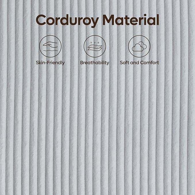 Bestier Full Bed Frame with Adjustable Headboard, LED Lighting, Vertical Channel Tufted Corduroy Upholstered, Solid Wooden Slats Support, No Box Spring Needed, Never Squeak, Easy Assembly, Light Grey