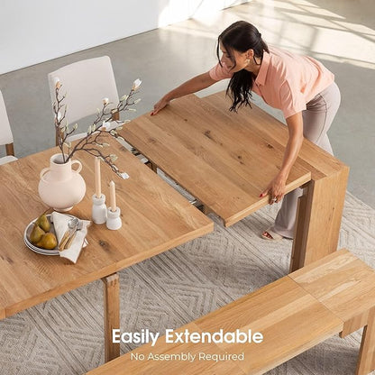 Transformer Expandable Dining Table Set – Solid Wood Table for 2 to 12 with Bench and Coffee Table Panel Storage – Space-Saving Adjustable Dining Furniture (Natural, Table + Bench + Coffee Table)
