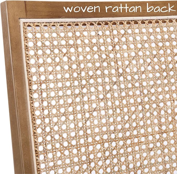 Farmhouse Rattan Dining Chairs Set of 6 Natural Wood Dining Room Chairs Rectangle Cane Country Kitchen Chairs Upholstered Wood Dining Chair for Dining Room, Cream Linen