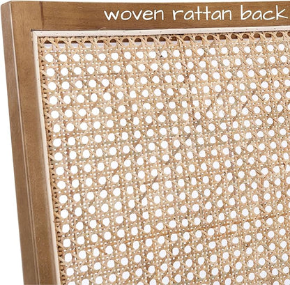 Farmhouse Rattan Dining Chairs Set of 2 Natural Wood Dining Room Chairs Rectangle Cane Country Kitchen Chairs Upholstered Dining Chair for Dining Room, Cream Linen