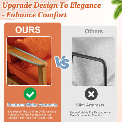 VINGLI Solid Wood Wide Armrests Accent Chair,Upholstered Mid Century Modern Chair with Pillow,Comfy Reading Chair Farmhouse Arm Chair,Chairs Living Room,Bedroom,Guest Room,Teddy Fleece,Khaki