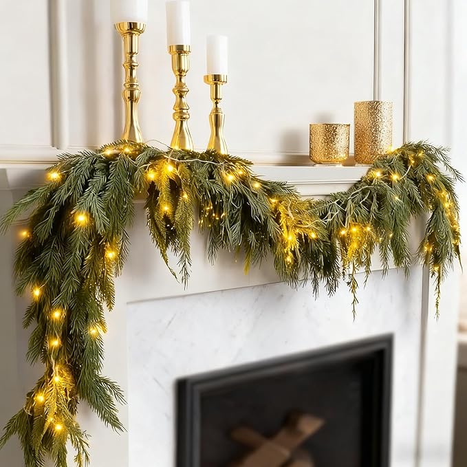 Bluesea 6FT Christmas Norfolk Pine Garland, Real Touch Pine, Faux Greenery Garland for Fireplace,Table, Stairs, Mantle, Window,Indoor Outdoor,Home,Holiday Decor（1 Pcs