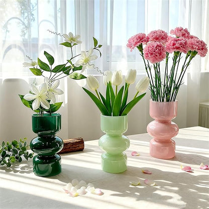 JSPYFITS Glass Hydroponic Flower Vase, 7 Inches Colored Glass Bubble Vase for Flower, Three-Layer Glassvase Funky Vase for Home/Office/Weddings/Party Table Flower Decor (Dark Green)