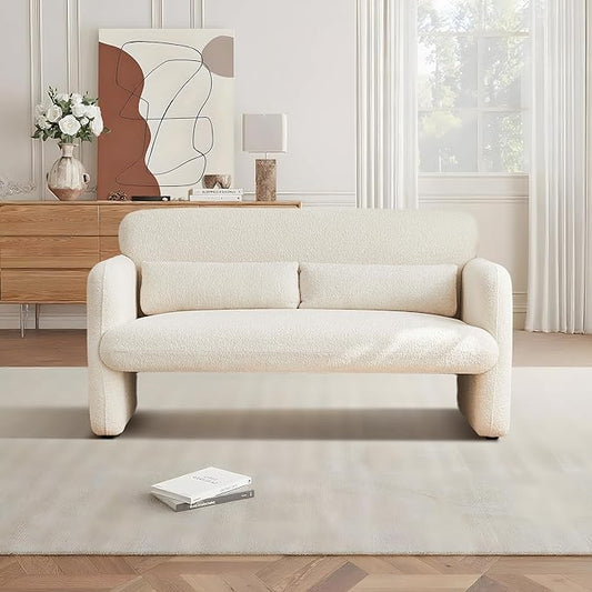 59.1'' Loveseat Sofa, 2 Seater Upgrade Sherpa Fabric Love Seat Couch, Comfy Upholstered Modern Leisure Loveseat Couches with 2 Waist Pillow for Bedroom, Office, Living Room