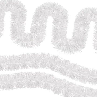 CANREVEL 4 Pieces 26.2 Ft Christmas Garland Metallic Shiny Twist Tinsel Garland Hanging Decorations for Christmas Tree, Mantle, Stairs Railing Decorations - White