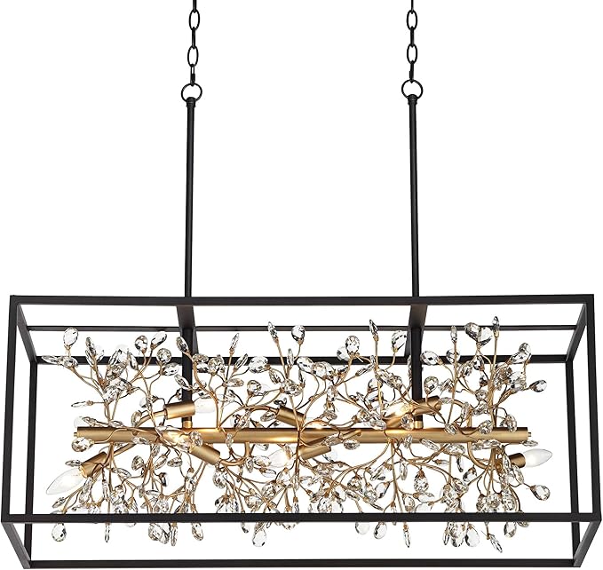 Possini Euro Design Carrine Black Painted Gold Linear Pendant Chandelier 38 1/2" Wide Modern Clear Crystal 8-Light Fixture Dining Room House Foyer Entryway Bedroom Kitchen Island Hallway Ceilings