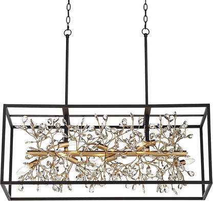 Possini Euro Design Carrine Black Painted Gold Linear Pendant Chandelier 38 1/2" Wide Modern Clear Crystal 8-Light Fixture Dining Room House Foyer Entryway Bedroom Kitchen Island Hallway Ceilings