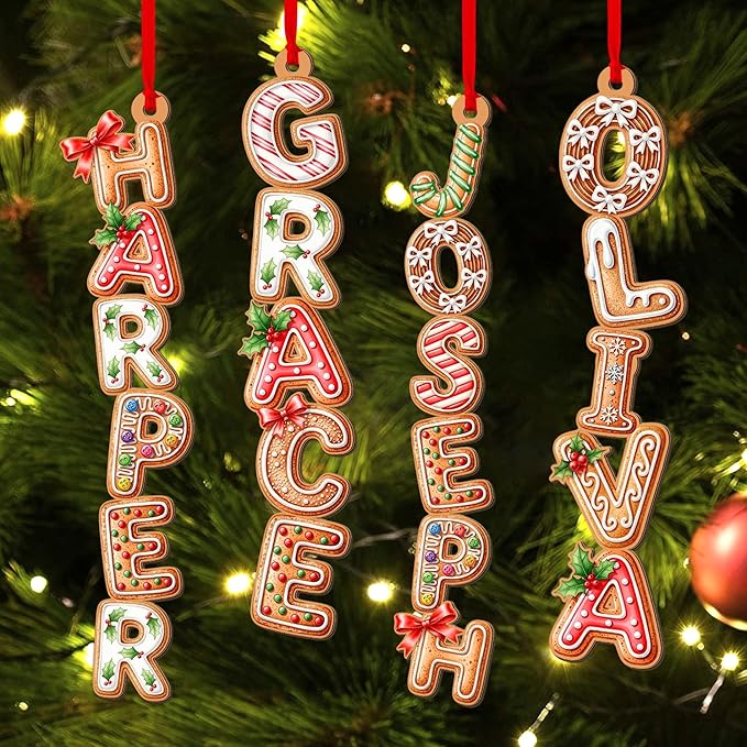 Personalized Christmas Name Letter Ornament 2025, Family Name Ornaments 2025, Personalized Christmas Stocking Tag, Initial Alphabet Monogram, Kids Name Family Letter, Xmas Tree Decor 6