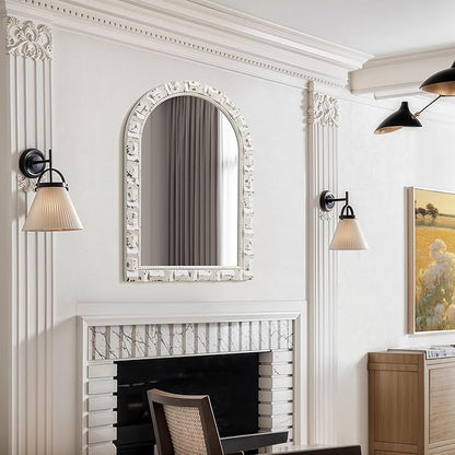 LuxenHome Distressed Arched Wall Mirror for Bathroom, 24"x36" Large Wood Framed Wall Mounted Decorative Vanity Mirror for Living Room Bedroom Decor, Hanging Sculptures Accent for Entryway Home Decor