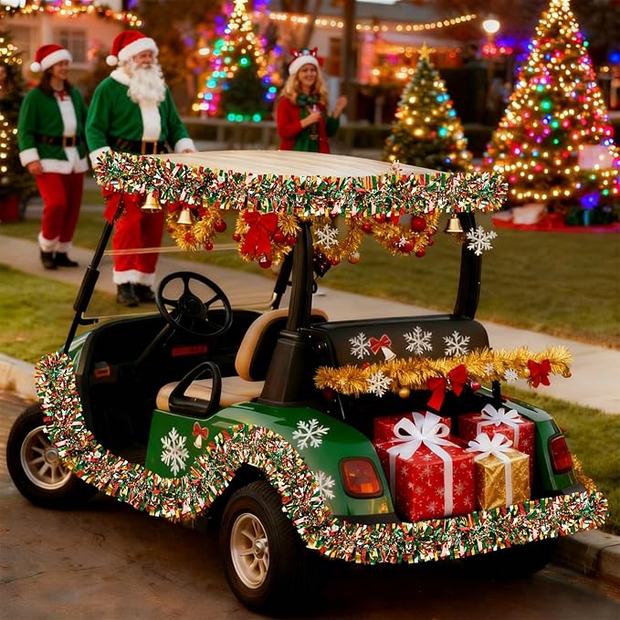 50Ft Christmas Tinsel Garland Red Green and Gold Xmas Tree Decorations Metallic Glitter Twist Garland for Christmas Decorations Anniversary Birthday Wedding Holiday Supplies Indoor Outdoor Supplies