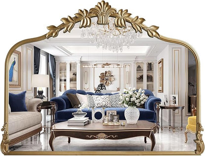 WallBeyond Gold Antique Mirror for Vanity 32x24 Inch, Gold Vintage Mirror with Ornate Frame, Arched Vintage Wall for Bathroom, Living Room, Fireplace