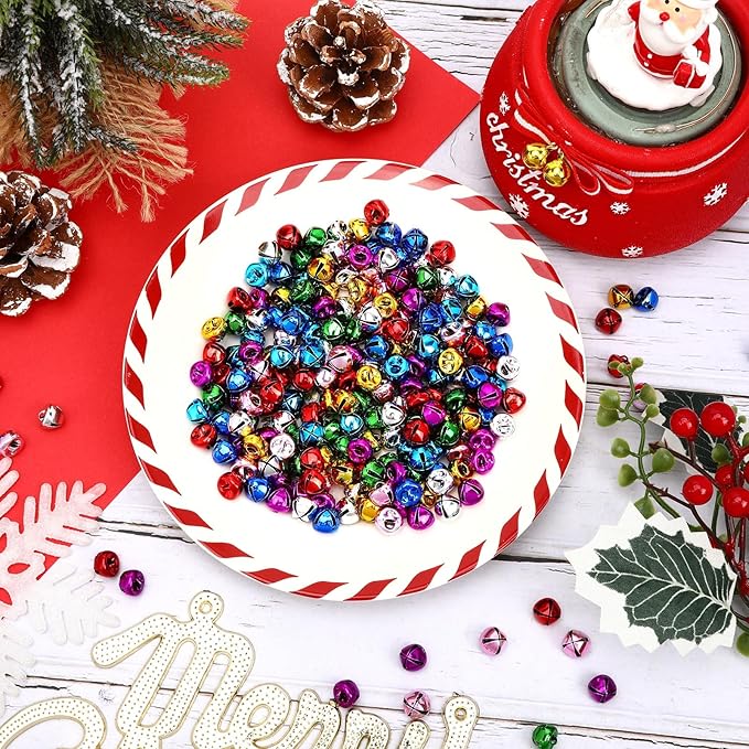 Augshy 120 Pieces Multicolour Jingle Bells, 2/5 Inch Craft Bell Bulk for Christmas Home and Pet Decorations Xmas Decor Party Favors Supplies