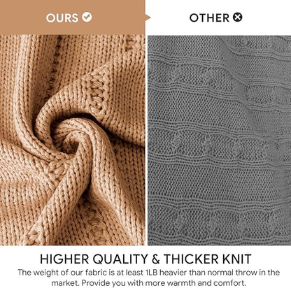 RECYCO Cable Knit Light Brown Throw Blanket, Super Soft Warm Cozy Decorative Knitted Throw Blanket 2.3LB for 50"x60"