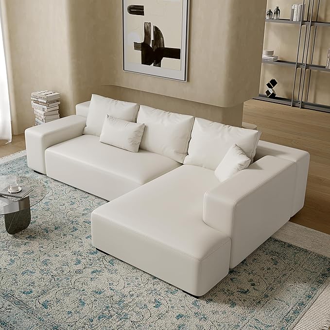 Acanva Modern Oversized Modular L Shaped Sectional Sofa Set for Living Room, Minimalist Style Comfy 4-Seat Corner Couch, Right Chaise, Vegan Leather