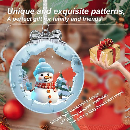 Snowman Ornaments for Christmas Tree Crystal Glass, Snowman Christmas Ornaments Xmas Decorations, Holiday Keepsake Present Exchange Ideas