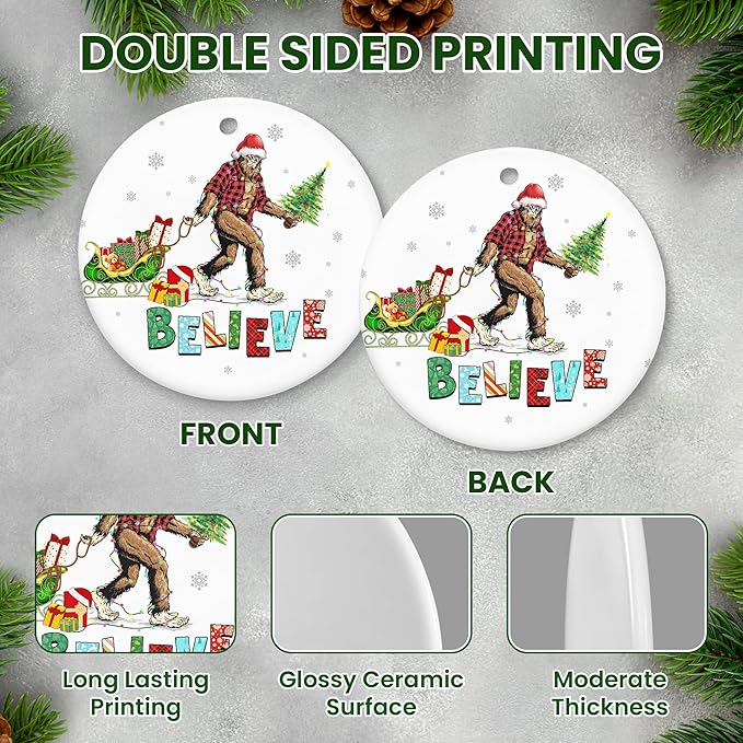 OASSIE Bigfoot Christmas Ornaments Gifts for Men Women - Ceramic Sasquatch Christmas Decorations 2025 - Big Foot Birthday Gifts for Friends, Stocking Stuffers for Men Women, White Elephant Gift Ideas